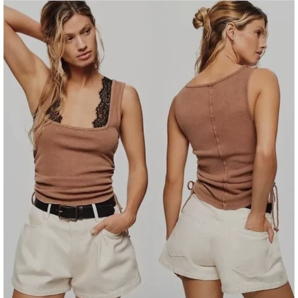 Anthropologie Pilcro Ruched Square-Neck Tank Blouse Top - Picture 1 of 7